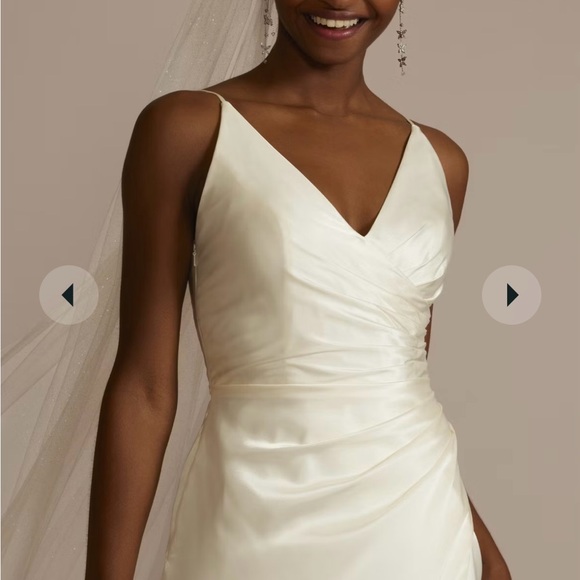 Draped Satin Spaghetti Strap Sheath Wedding Dress - Picture 5 of 6